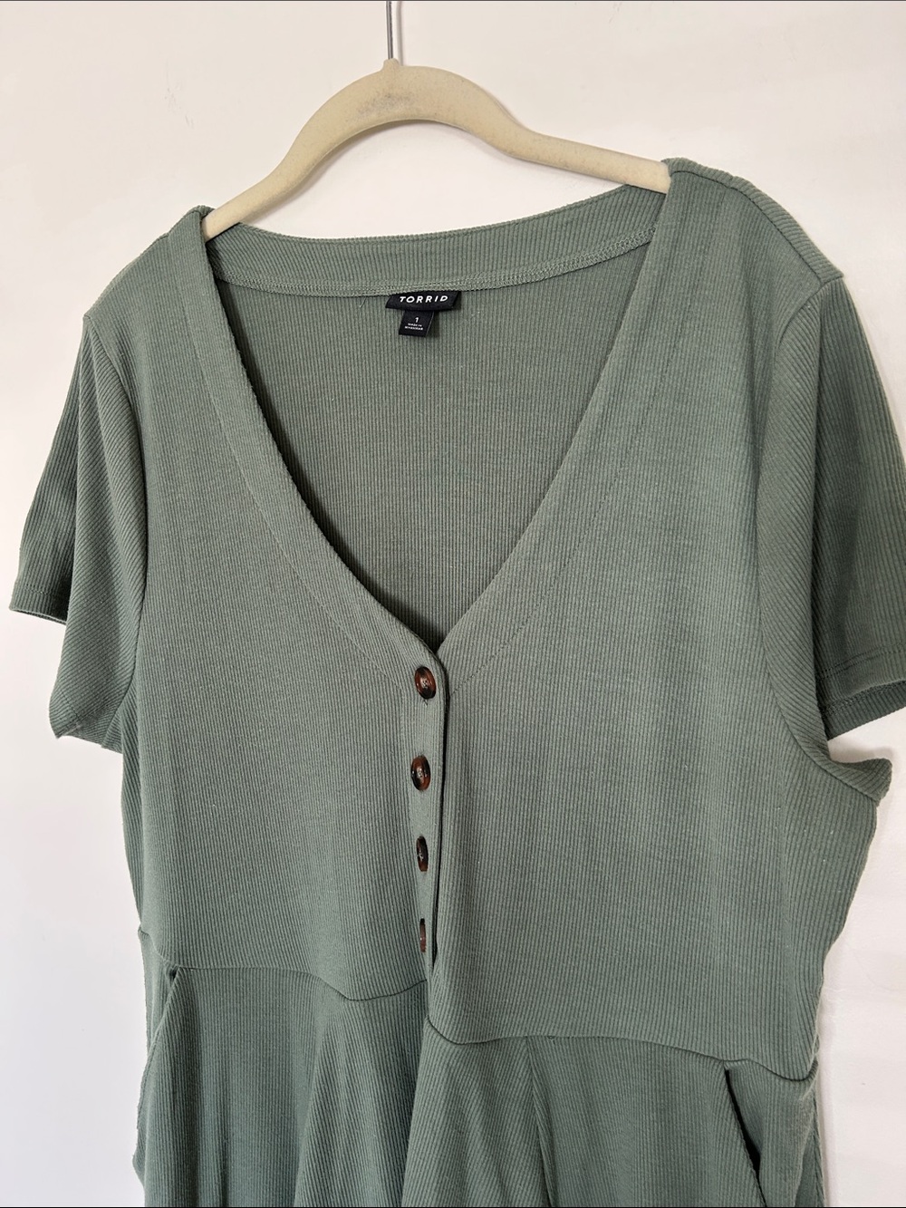 Torrid 1 Light Olive Rib Skater Dress - Picture 3 of 7